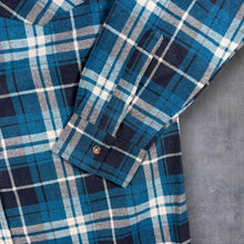 Load image into Gallery viewer, Quattro Amici Mens M Blue Plaid Check Flannel Shirt Tartan Lumberjack Grunge Longline
