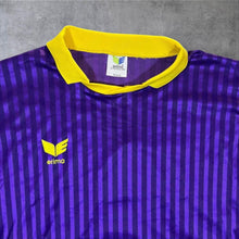 Load image into Gallery viewer, Early 00's Erima Mini Felt Logo Purple Collared Long Sleeve Sports Jersey Top
