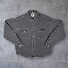 Load image into Gallery viewer, Vintage Affiniti Cowboy Western Washed Black Grey Denim Long Sleeve Shirt
