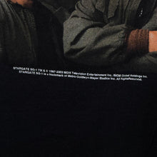 Load image into Gallery viewer, Vintage Stargate SG-1 (2003) Sci-Fi TV Show Spellout Graphic Black Cotton T-Shirt
