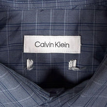 Load image into Gallery viewer, CK Calvin Klein Classic Grey Navy Blue Check Long Sleeve Cotton Dress Shirt
