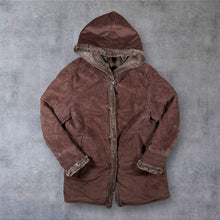 Load image into Gallery viewer, Dennis Basso Genuine Suede Leather Faux Fur Lined Hooded Coat Brown L Y2K
