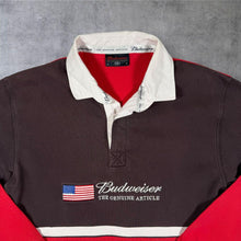 Load image into Gallery viewer, Vintage Cotton Traders Budweiser Embroidered Logo Rugby Long Sleeve Polo Shirt
