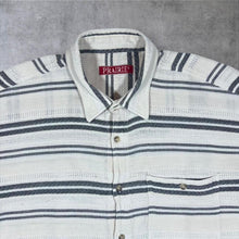 Load image into Gallery viewer, Vintage 90's Prairie Cream Grey Patterned Striped Short Sleeve Flannel Shirt
