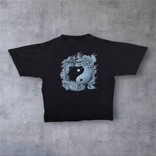Load image into Gallery viewer, Vintage REO Goth Y2K Traditional Dragon Yin Yang Graphic Black Cotton T-Shirt
