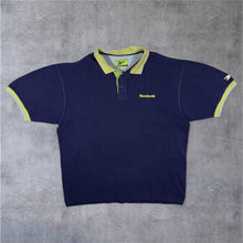 Load image into Gallery viewer, Vintage Reebok Embroidered Mini Logo Navy Blue Green Short Sleeve Polo Shirt

