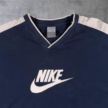 Load image into Gallery viewer, Vintage Nike Y2K V Neck T Shirt XL Navy White Spellout Swoosh 00s Jersey
