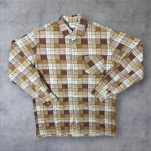 Load image into Gallery viewer, Vintage Triola Brown White Beige Mix Plaid Check Long Sleeve Cotton Flannel Shirt

