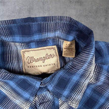 Load image into Gallery viewer, Vintage Wrangler Western Cowboy Blue White Check Long Sleeve Popper Shirt
