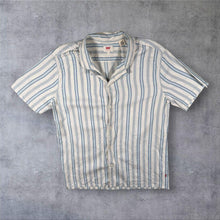Load image into Gallery viewer, Levi's White Blue Striped Short Sleeve Open Collar Shirt
