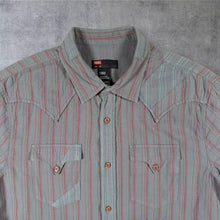 Load image into Gallery viewer, Early 00's Diesel Western Style Grey Red Striped Cotton Short Sleeve Shirt
