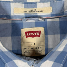 Load image into Gallery viewer, Levi's "Slim Fit" Western Style Blue White Check Short Sleeve Cotton Popper Shirt

