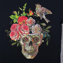 Load image into Gallery viewer, Goth Floral Bird Skull Wildlife Graphic Black Cotton Short Sleeve T-Shirt
