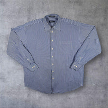 Load image into Gallery viewer, Nautica Classic Blue White Striped Long Sleeve Cotton Dress Shirt
