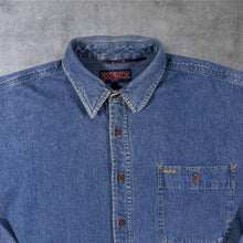 Load image into Gallery viewer, Vintage 90s JanSport Denim Shirt Blue Cotton Button Up Workwear Grunge USA
