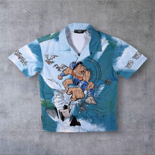 Load image into Gallery viewer, Early 00's WXY "Yo Younga" Anime Manga Y2K Cartoon Graphic Blue Polyester Shirt

