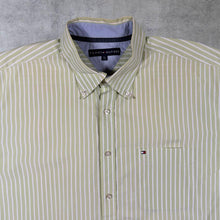 Load image into Gallery viewer, Tommy Hilfiger Green White Striped Short Sleeve Cotton Button-Down Shirt
