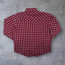 Load image into Gallery viewer, Vintage Plains Western Cowboy Red White Check Long Sleeve Popper Shirt
