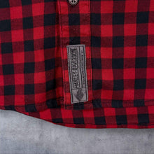 Load image into Gallery viewer, Harley Davidson Mens Large Slim Skull Shirt Red Black Buffalo Plaid Biker Check
