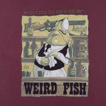Load image into Gallery viewer, Weird Fish "We Don't Serve" Cartoon Parody Graphic Burgundy Red Cotton T-Shirt
