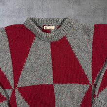 Load image into Gallery viewer, Vintage 80s Hand Knitted Jumper Red Grey Geometric Colour Block Chunky Knit M
