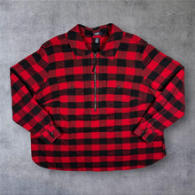 Load image into Gallery viewer, Chaps Denim Lumberjack Red Black Plaid Check 1/2 Zip Flannel Over Shirt
