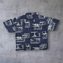 Load image into Gallery viewer, Vintage San Giotto Hawaiian Tropical Surfer Pattern Blue Cotton Short Sleeve Shirt
