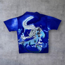 Load image into Gallery viewer, Early 00's Gothic Y2K Dragon Graphic Blue Short Sleeve Polyester Shirt
