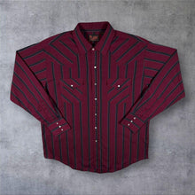 Load image into Gallery viewer, Vintage Plains Western Wear Cowboy Red Striped Long Sleeve Popper Shirt
