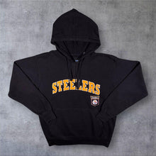 Load image into Gallery viewer, NFL Pittsburgh Steelers Embroidered Spellout Football 1/4 Zip Black Hoodie

