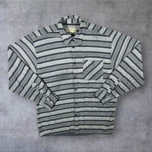Load image into Gallery viewer, Vintage Junker Classic Grey Mix Striped Long Sleeve Polyester Flannel Shirt
