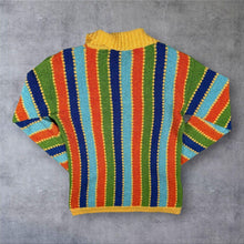 Load image into Gallery viewer, Vintage 90s Multicolour Striped Terry Knit Polo Jumper Small S Damas Retro
