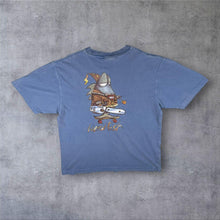 Load image into Gallery viewer, Early 00's Weird Fish Chainsaw Cartoon Graphic Faded Blue Cotton T-Shirt

