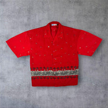 Load image into Gallery viewer, Vintage Fei Yang Goth Y2K Skull Crossbones Stars Patterned Red Short Sleeve Shirt
