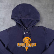 Load image into Gallery viewer, Nike Blue Devils Lacrosse College Centre Swoosh Graphic Navy Blue Hoodie
