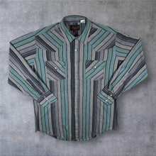 Load image into Gallery viewer, Vintage Laredo Western Cowboy Blue Grey Striped Long Sleeve Popper Shirt
