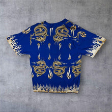 Load image into Gallery viewer, Early 00's Goth Y2K Traditional Dragon Patterned Blue Short Sleeve Shirt
