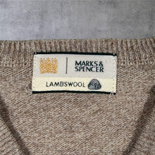 Load image into Gallery viewer, M&amp;S 100% Lambswool Jumper Mens M 38-40 Beige V Neck Pure Wool Woolmark
