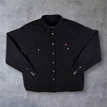 Load image into Gallery viewer, Vintage Lee Black Western Shirt Pearl Snap Cowboy Denim Twin Pocket
