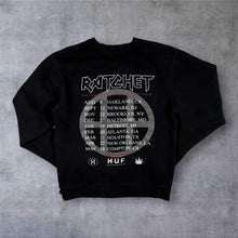 Load image into Gallery viewer, HUF Ratchet North American Dirtbag Tour Sweatshirt Medium Black Skate Graphic
