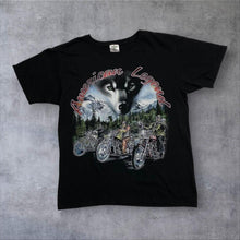 Load image into Gallery viewer, Early 00’s Keya “American Legend” Wolf Biker Spellout Graphic T-Shirt
