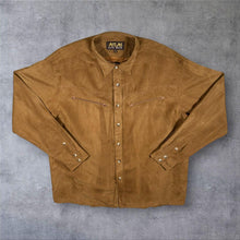 Load image into Gallery viewer, Early 00's Atlas For Men Cowboy Western Suede Effect Brown Tan Long Sleeve Shirt
