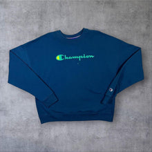 Load image into Gallery viewer, Champion Classic Big Logo Spellout Graphic Blue Crewneck Sweatshirt
