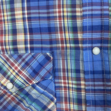 Load image into Gallery viewer, Vintage Dale's Western Shirt Made USA Blue Plaid Pearl Snap Cowboy Short Sleeve

