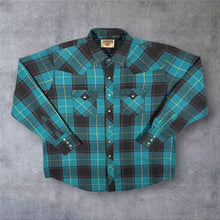 Load image into Gallery viewer, Vintage Youngbloods Western Cowboy Teal Multi Check Long Sleeve Popper Shirt
