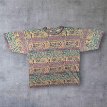 Load image into Gallery viewer, Vintage 90s Quiksilver T Shirt Large Medium All Over Print Tribal Aztec Surf Skate AOP
