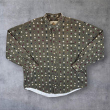 Load image into Gallery viewer, Vintage Natural Issue Khaki Green Patterned Long Sleeve Button-Up Cotton Shirt
