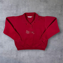 Load image into Gallery viewer, Vintage EWM Classic Red Embroidered Floral Flower Collared Sweatshirt
