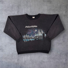 Load image into Gallery viewer, Vintage 90s US Eagle Philadelphia Sweatshirt XL Boxy M L Faded Black Skyline
