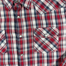 Load image into Gallery viewer, Marwin Mens L Western Shirt Red Plaid Pearl Snap Cowboy Rockabilly Check
